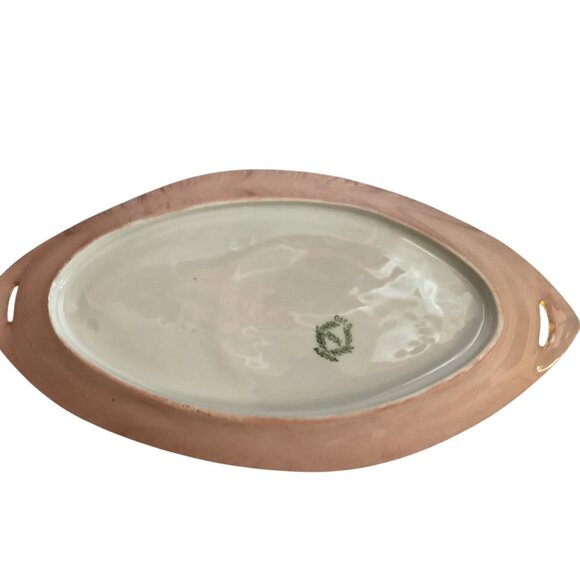 O&EG Royal Austria Vintage Porcelain Oval Dish Pink Roses Gold Trim 9" - Picture 3 of 3